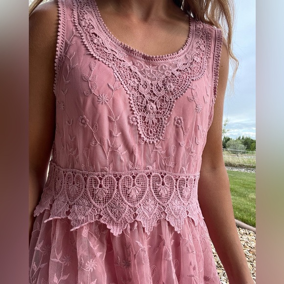 Sundance pink crochet tulle sleeveless dress - Picture 4 of 14